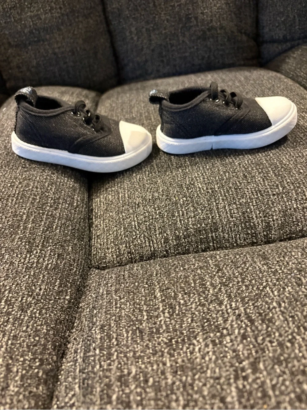 Kids Slip-On Canvas Sneakers with White Toe Cap - Black